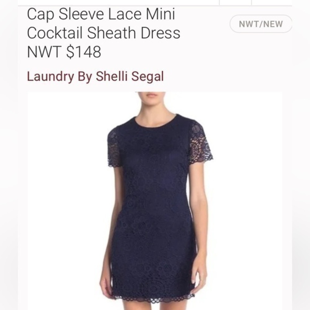 Navy size 4 Laundry by Shelli Segal Cap Sleeve Lace Mini Cocktail Sheath Dress